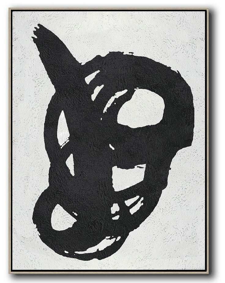 Abstract Painting Extra Large Canvas Art,Black And White Minimal Painting On Canvas - Huge Abstract Canvas Art
